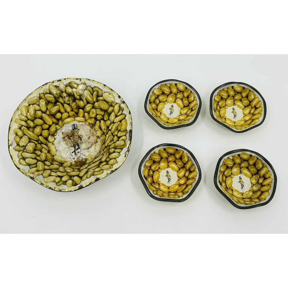 Vintage Planters Mr Peanut Snack Bowl Set One Large and Four Small